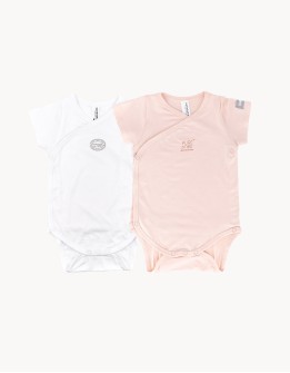 Pack Body de bambú de manga corta color blanco rosa - Petite Marmotte